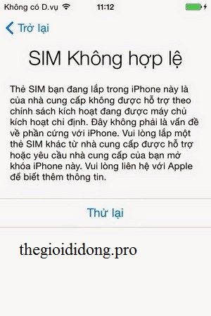 lỗi sim không hợp lệ iphone 5s lock