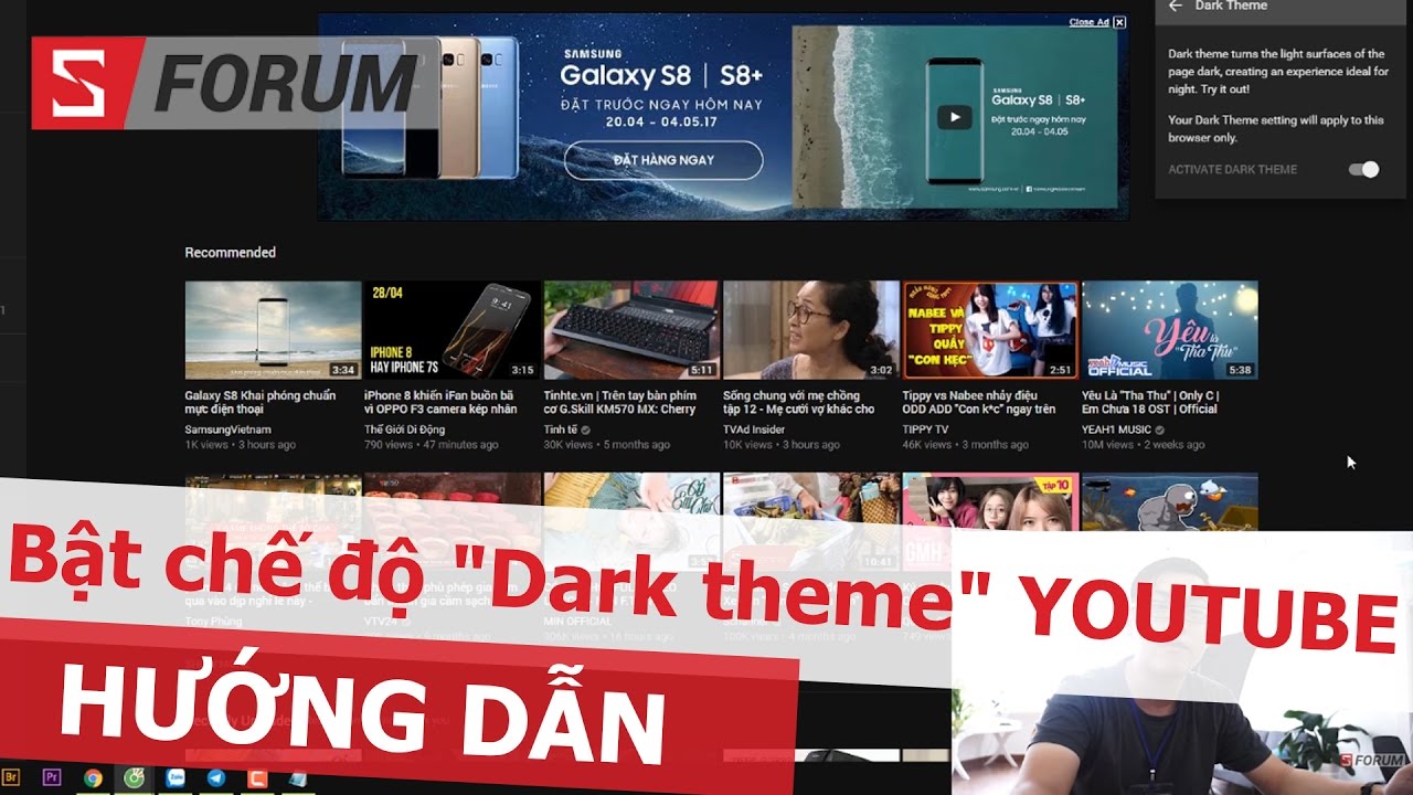 Cách bật nền tối đen cho Youtube